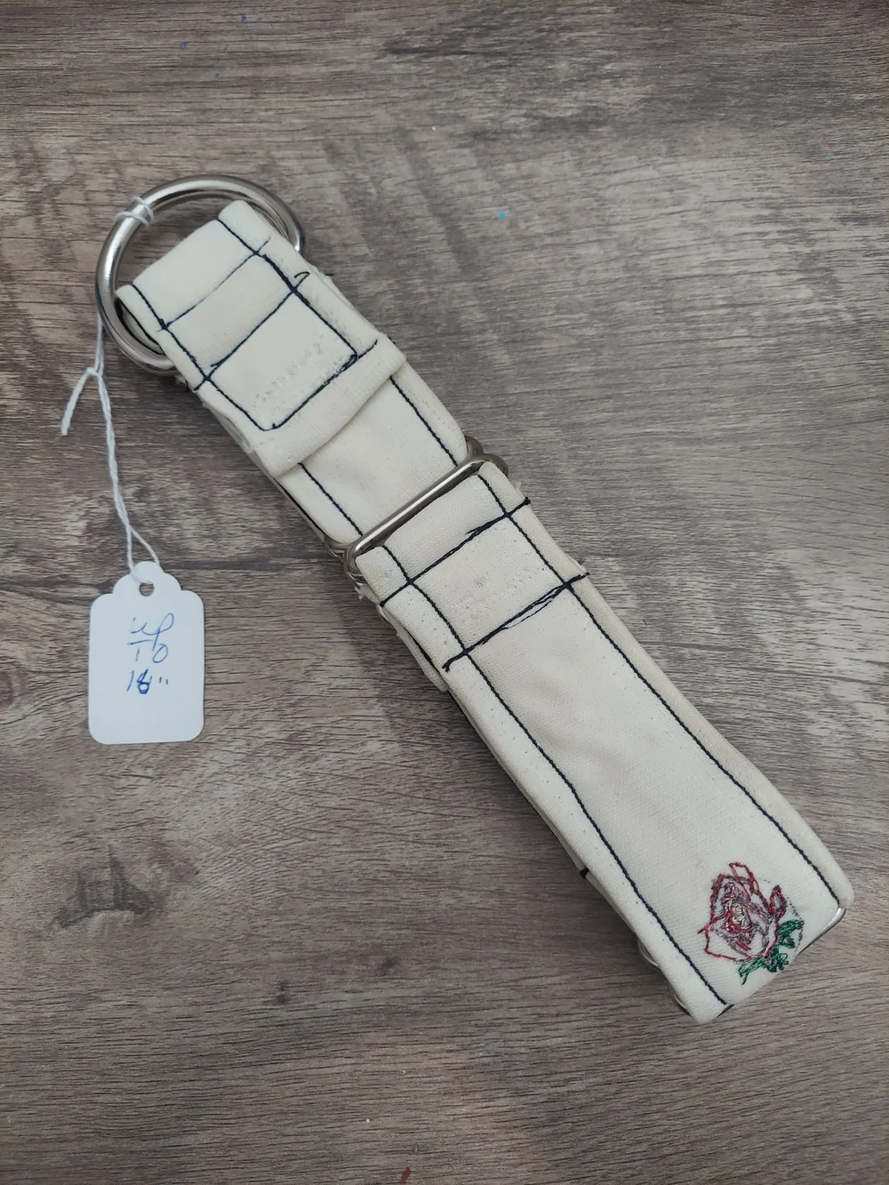 Cream Canvas Belt with Embroidered Rose